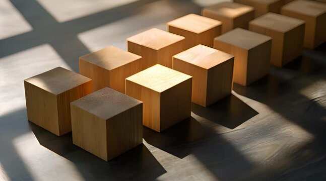 a group of wooden blocks sitting on top of a wooden floor