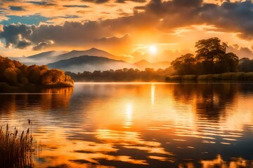 Fototapeta premium sunset over the lake