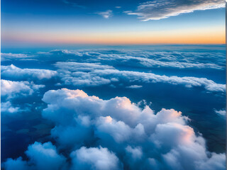 Ethereal Morning Majesty: A Captivating Photograph of Expansive White Clouds Against a Tranquil Sky. generative AI