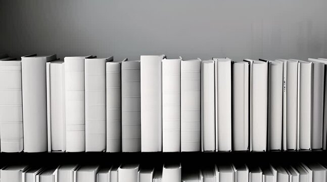 a row of white books sitting on top of a shelf