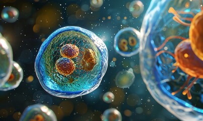 A close-up of a cell with two bubbles inside Generative AI