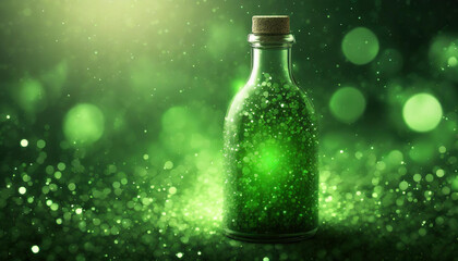 Zielona butelka, tło dekoracja, generative ai - obrazy, fototapety, plakaty