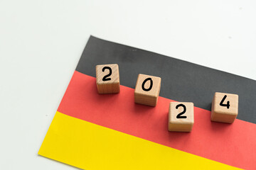 2024, Germany, Germany flag with date block, Concept, Important events for Germany in the new year, election, economy, social activities, central bank, Germany foreign policy