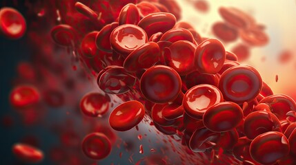 Illustration showing erythrocytes and cholesterol cells in blood vessel