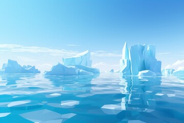 antarctic, blue iceberg floating in the ocean. blocks of ice in the water. cold winter landscape, banner. simplistic cartoon style.