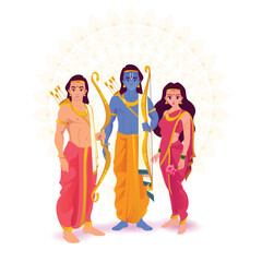 Lord Rama with Sita & Lakshman Vector illustration - obrazy, fototapety, plakaty