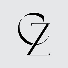 Initial Letter CZ Logo Design Creative Elegant Style - obrazy, fototapety, plakaty