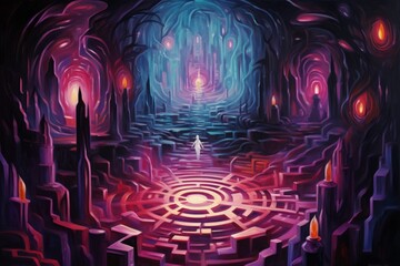 Fototapeta premium Mystic crystal labyrinths in Fantasy - Generative AI