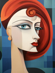 Abstract woman portrait in a cubist or cubism style painting