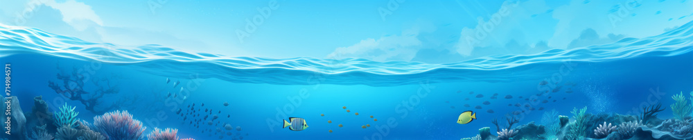 Sticker abstract background with underwater theme, web site header or footer template