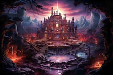 Fototapeta premium Mystic crystal labyrinths in Fantasy - Generative AI