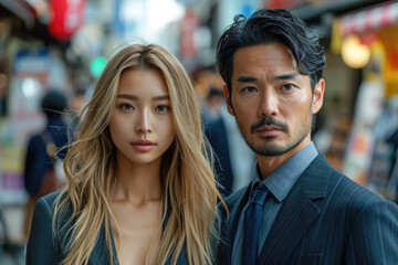 Portrait of a man and a woman in the streets of Tokyo