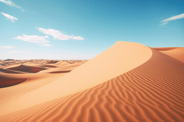 Fototapeta na wymiar Hot blue sahara sand landscape adventure travel yellow dune dry nature desert sky
