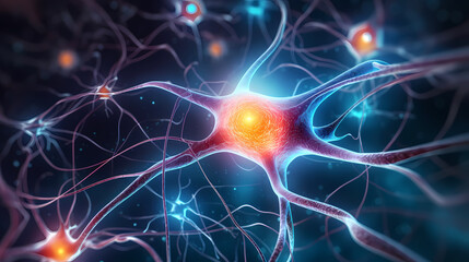 Obraz premium Nervous system, central nervous cells of the brain, neuroscience background