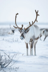 Reindeer in the snow in Lapland, Finland.