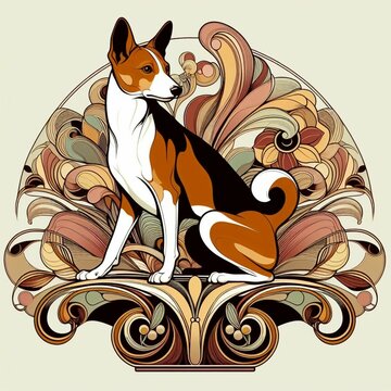 dog in art nouveau for paintings and t-shirt prints generative ai	