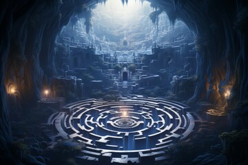 Fototapeta premium Mystic crystal labyrinths in Fantasy - Generative AI
