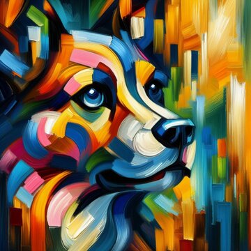 dog in cubist art for paintings and t-shirt prints generative ai