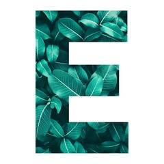 letter of E fill with green flower, E letter with green flower