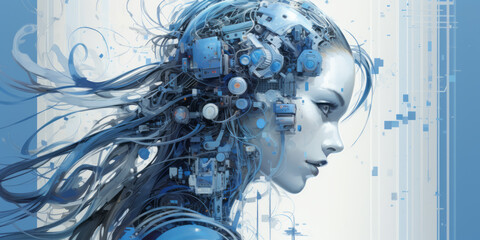 Portrait of beautiful cyborg futuristic woman