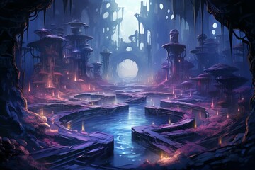 Mystic crystal labyrinths in Fantasy - Generative AI - obrazy, fototapety, plakaty