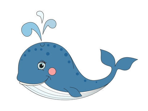Cute whale cartoon. Vector illustration.