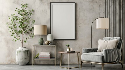 beautiful interior design furniture with mockup poster artwork with border frame interior house template for your design clean minimalist style decoration home interior background ideas