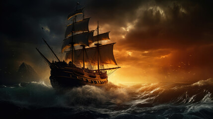 Fototapeta premium Blue sailing sky illustration nature ocean boat sea water ship