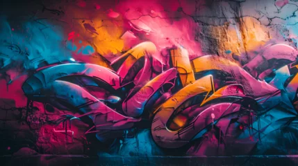 Papier Peint photo Lavable Graffiti A vibrant and energetic street art-inspired mural painting with bold colors, abstract shapes, and expressive graffiti elements. Made by Generative Ai