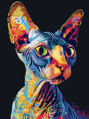 Portrait intricate dots illsutration of a sphynx cat - Generative AI