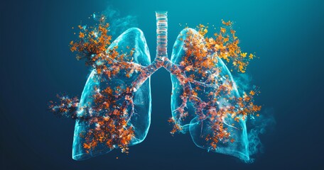 A 3D illustration of a human lung with a tree inside Generative AI