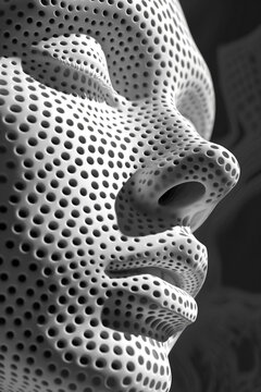 White porcelain human face with trypophobia holes - Generative AI