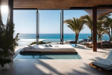 Luxurious Beachfront Villa A contemporary beach house with a mix of glass, wood, and natural materials