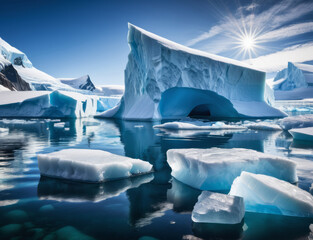 Beautiful iceberg landscape nature of Antarctica, climate change concept background, melting ice due to global warming