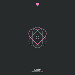 Atom Symbol. Scientific Sign of an Atom with Heart. Atomic Logo. Orbit Spin. Heart Sign.