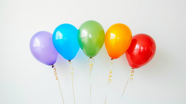 Whimsical Elegance: Vibrant Balloons Dancing Against a White Canvas – Perfect for Celebratory Designs and Joyful Occasions.