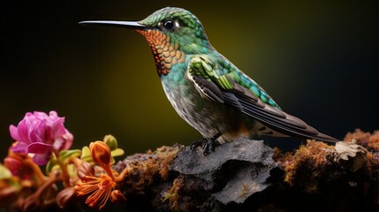 Fototapeta premium Green-crowned brilliant is a large, robust hummingbird that is a resident breeder in the highlands