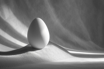 An illustration of an egg casting a shadow that forms an abstract, artistic design,