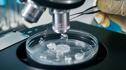 Embryologist transferring eggs for in vitro fertilization process. Equipment on laboratory of Fertilization, IVF.