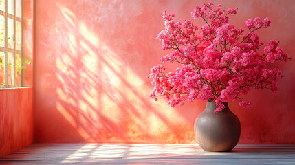 A gradient background, from a light coral and ending with a rich Marsalov, creates a feeling of wa