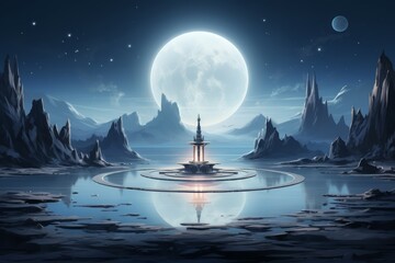 Bewitching moonstone fountains in Fantasy - Generative AI - obrazy, fototapety, plakaty