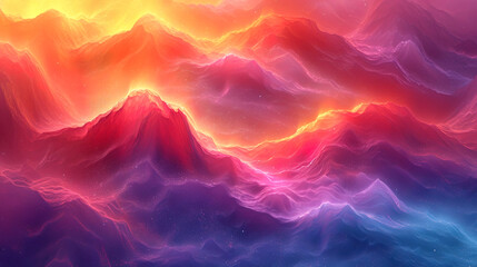 Color spots of light on the tops of the etheric mountains create an abstract and unique look - obrazy, fototapety, plakaty