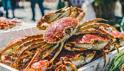 sea spider crab for sale at a french seafood market in brittany - obrazy, fototapety, plakaty