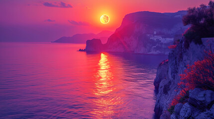 The gradient of sunset, from a warm amber to purple, creates a magic scene against the backdrop of