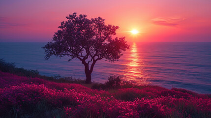 Fototapeta na wymiar The gradient of sunset, from light yellow to deep purple, creates a feeling of sunset magic