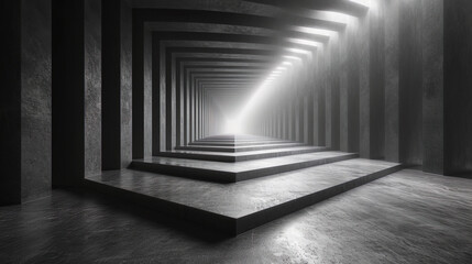 The hypnotic geometric portal, combining straight and crooked lines, creates a feeling of incredib - obrazy, fototapety, plakaty