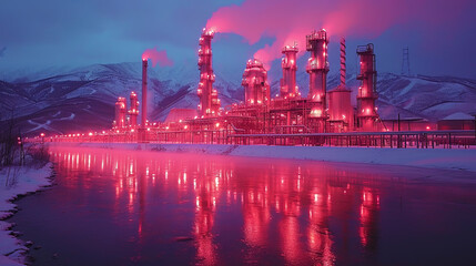 The pink refinery is reflected on the snowy peaks of the etheric mountains, creating an incredible