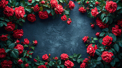 Valentine's texture background, with exquisite wreaths of red roses, creates an atmosphere of pass