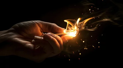 Foto op Aluminium A hand holding a lighter with a sparking flame Generative AI © Bipul Kumar