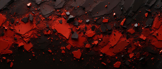 Banner with texture of broken black and red slate or stone. Fragments - obrazy, fototapety, plakaty